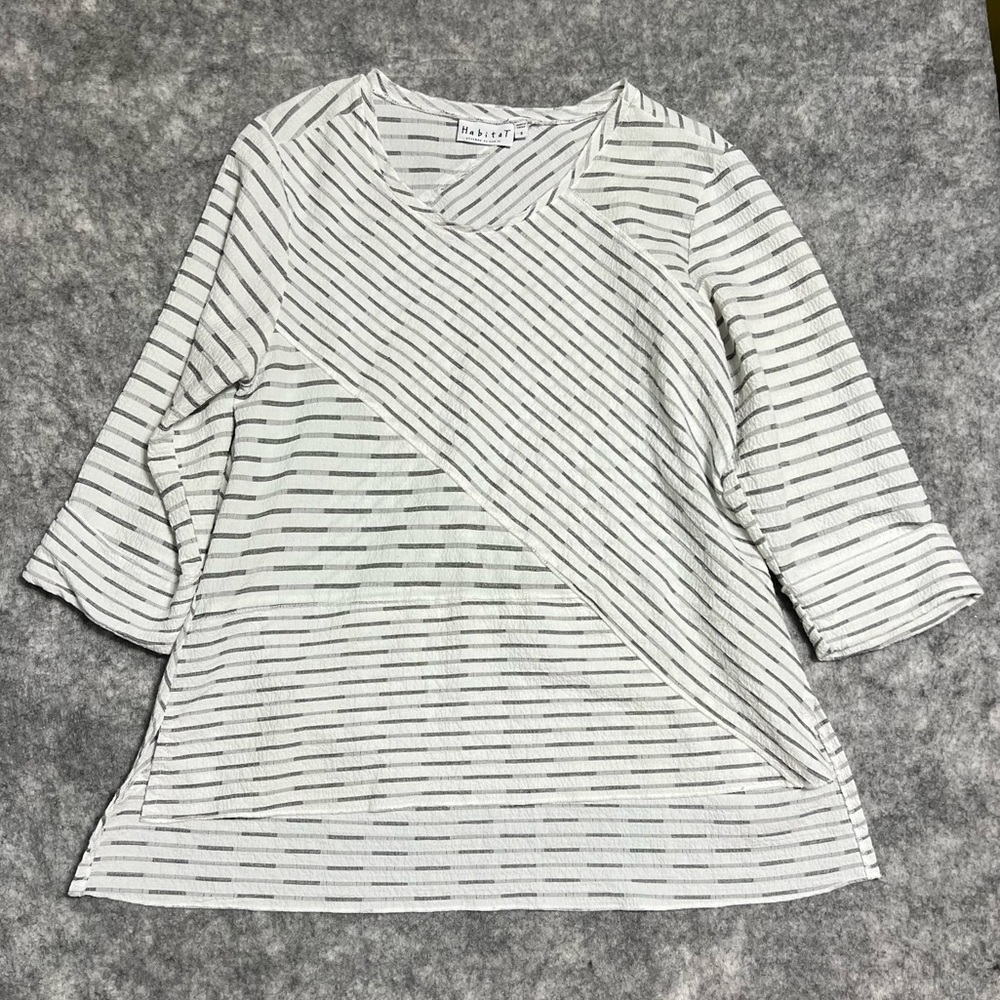 Habitat Clothes To Live In Tunic Shirt Women's S Striped Crinkle High Low